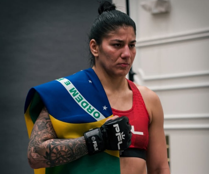 Ketlen Vieira foi suspensa por seis meses após exame apontar substância proibida; atleta afirma que utilizou medicamento para tratar uma antiga lesão no joelho (Foto: Reprodução/PFL)