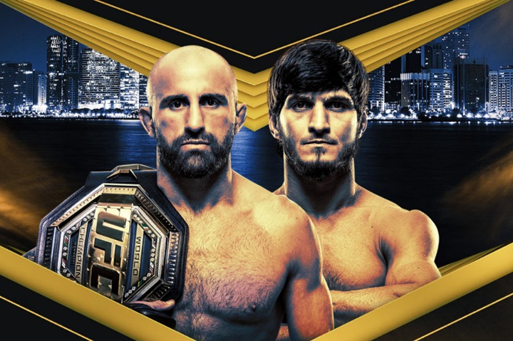 Atual campeão peso-pena, Alexander Volkanovski vai defender seu título contra o invicto Movsar Evloev no UFC 333, no próximo sábado (24) (Foto: Reprodução/UFC)